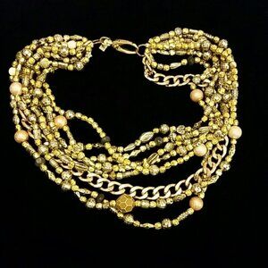 Gorgeous mixed media faux gold multi strand necklace NWOT